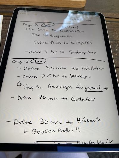 Making itinerary notes on ipad before the trip